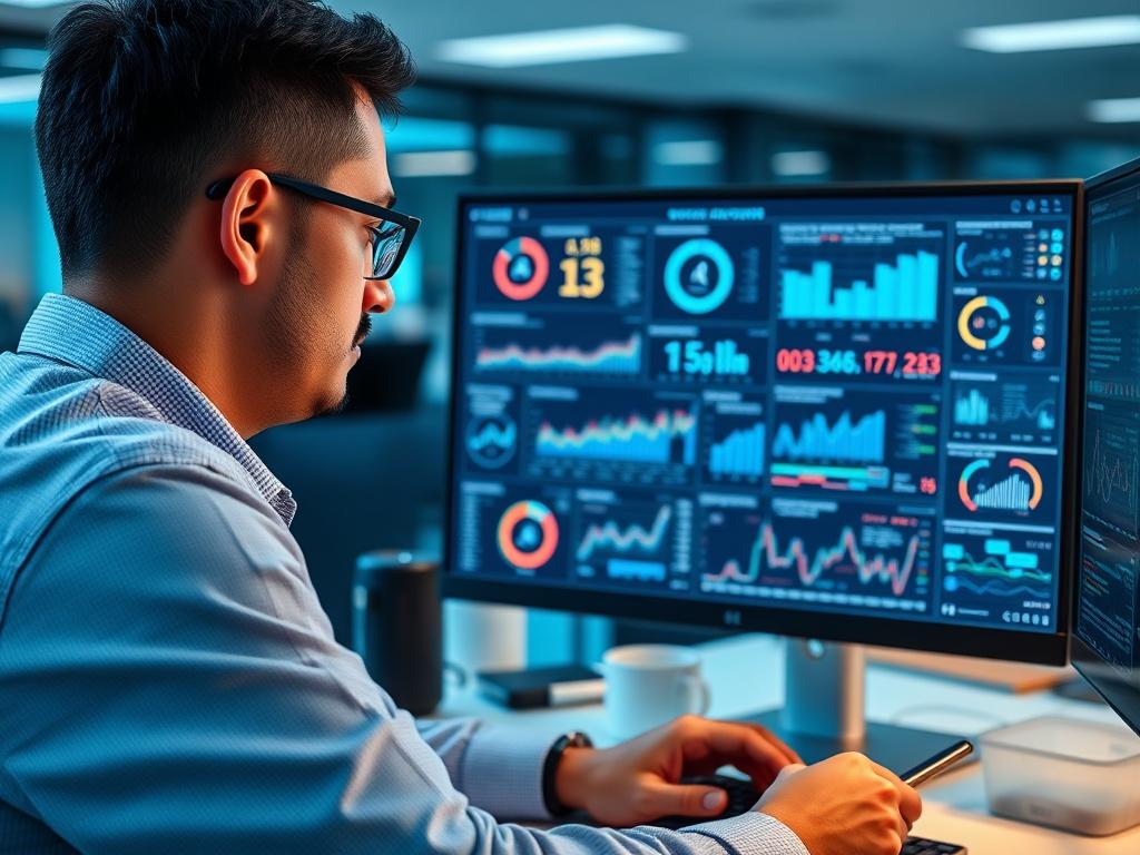 A close up shot of a cybersecurity expert analyzing data