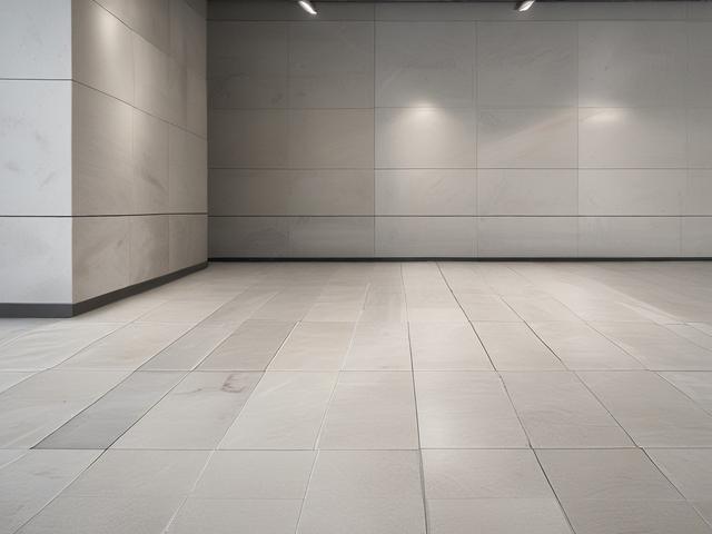 Create a highly detailed, realistic high-resolution image that embodies the theme "Transform Your Space with Expert Tiling." The composition should be simple and clear, focusing solely on a stunning tiled bathroom wall as the subject. The tiles should be arranged in a modern, intricate pattern, showcasing a harmonious blend of colors, specifically infused with shades of bright yellow (matching the RGB color rgb(251, 203, 7)), to capture an uplifting and vibrant aesthetic. 

In the foreground, include a clos