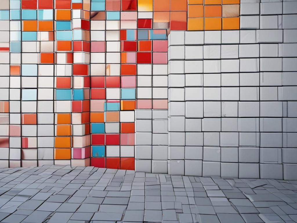 close-up shot of beautifully tiled wall, hyper-realistic, 45mm f/1.2 lens style, vibrant colors, simple background