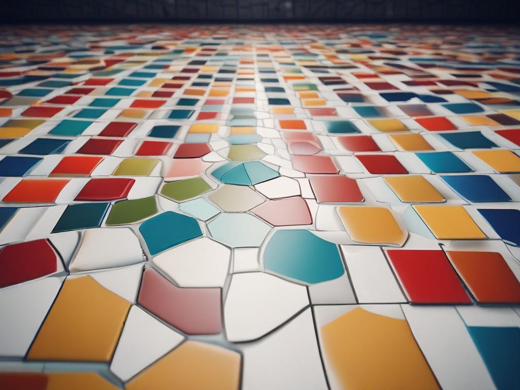 close-up shot of beautifully tiled floor, hyper-realistic, 45mm f/1.2 lens style, intricate patterns, simple background