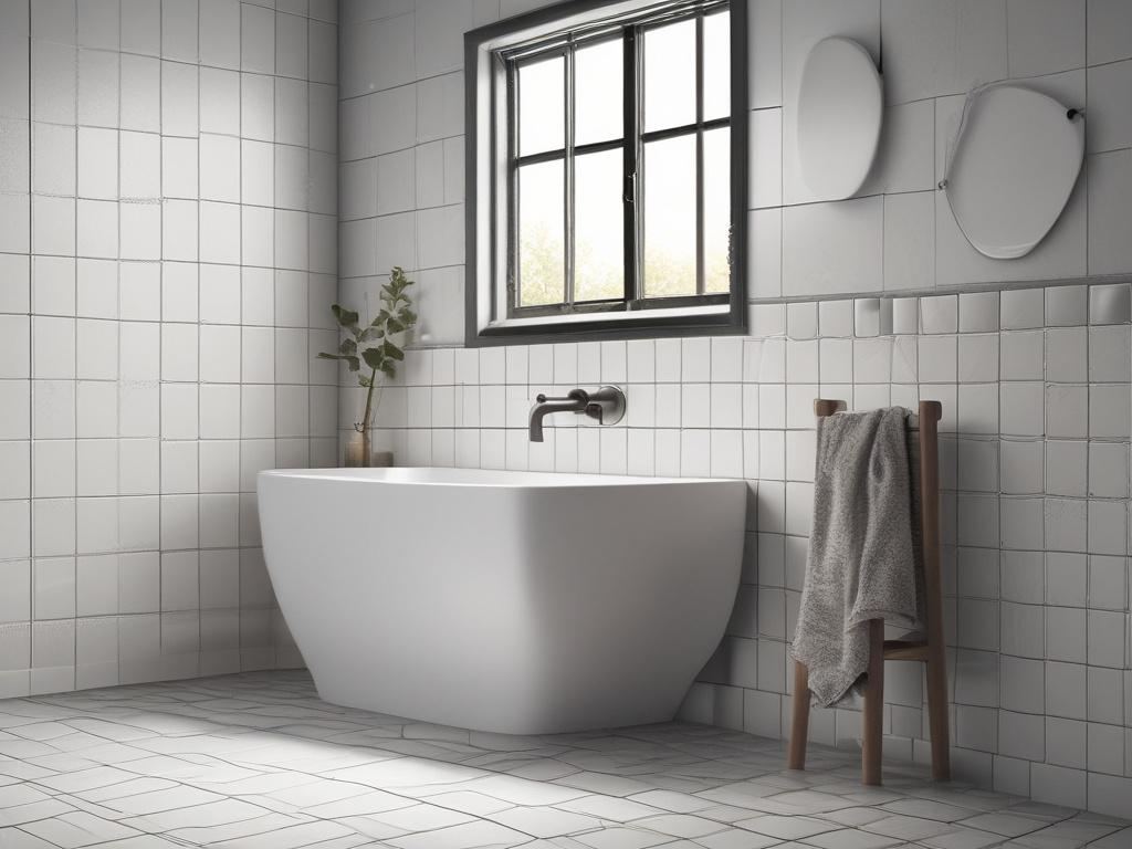 close-up shot of a beautifully tiled bathroom, showcasing tiles and fixtures, hyper-realistic, soft lighting, simple background, focus on bathroom detail