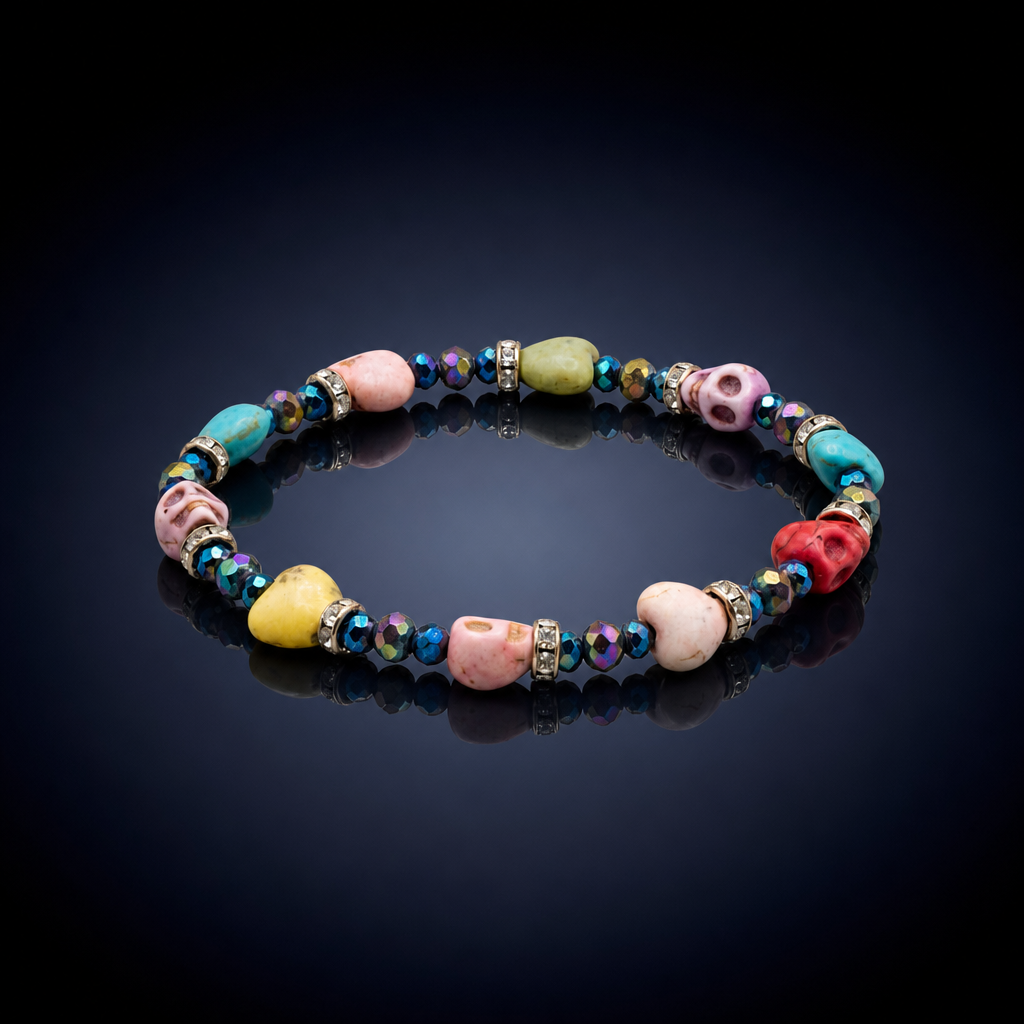 Tiny Rainbow Skull Bracelet