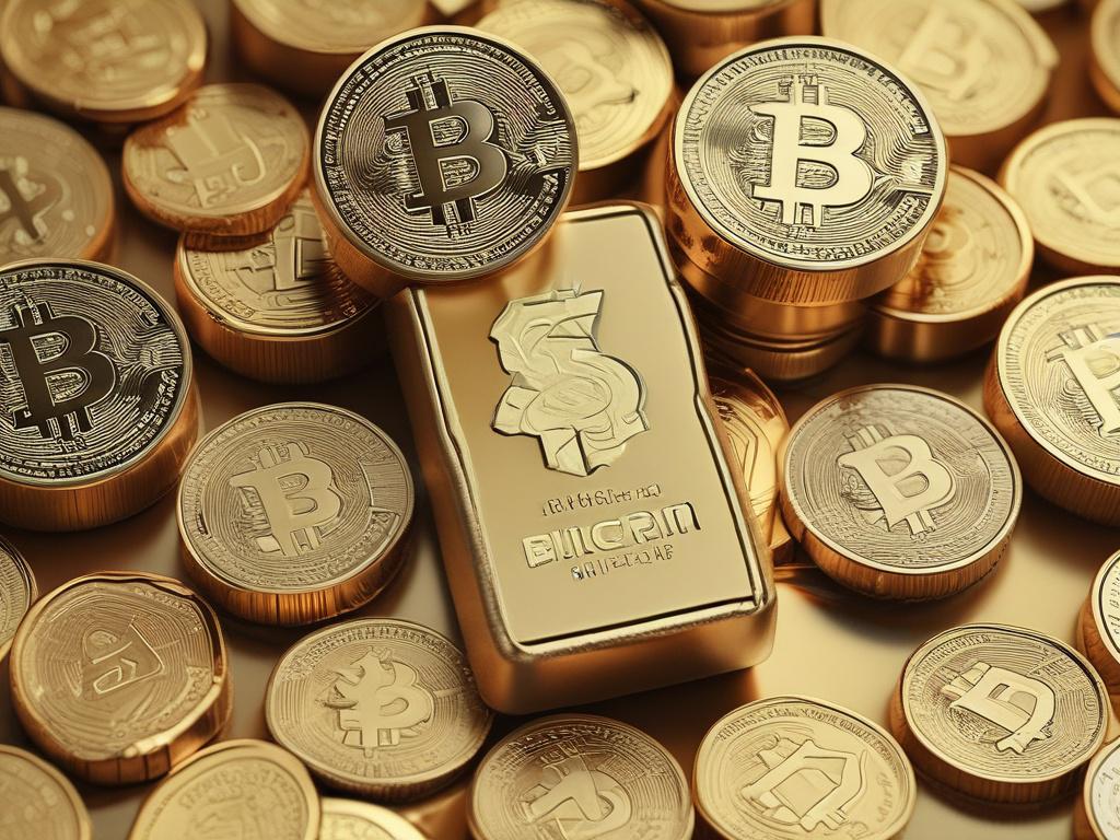A close up shot of a gold bar and Bitcoin,