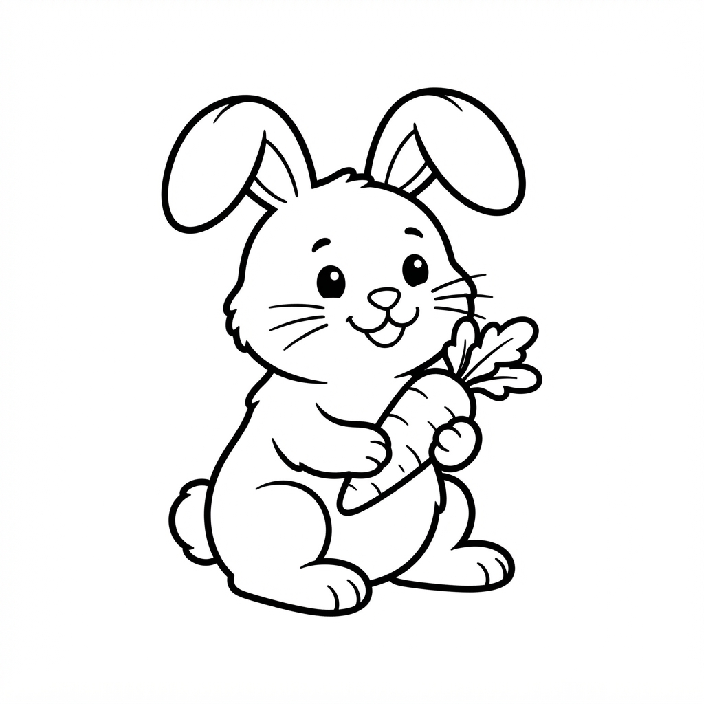 Simple coloring page of a cute bunny holding a carrot