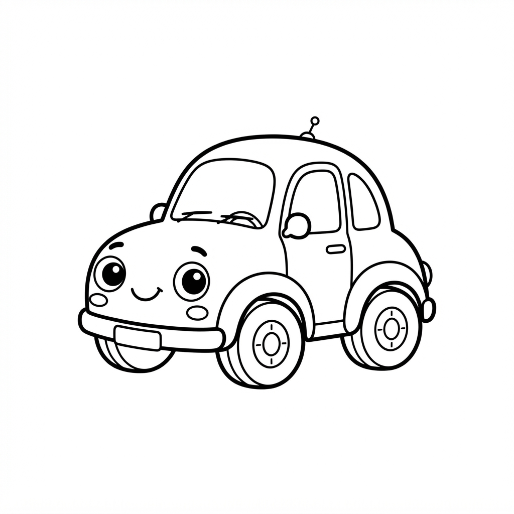 Simple coloring page of a cute little car with round headlights