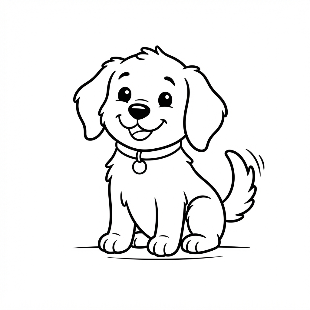 Simple coloring page of a happy little puppy with floppy ears
