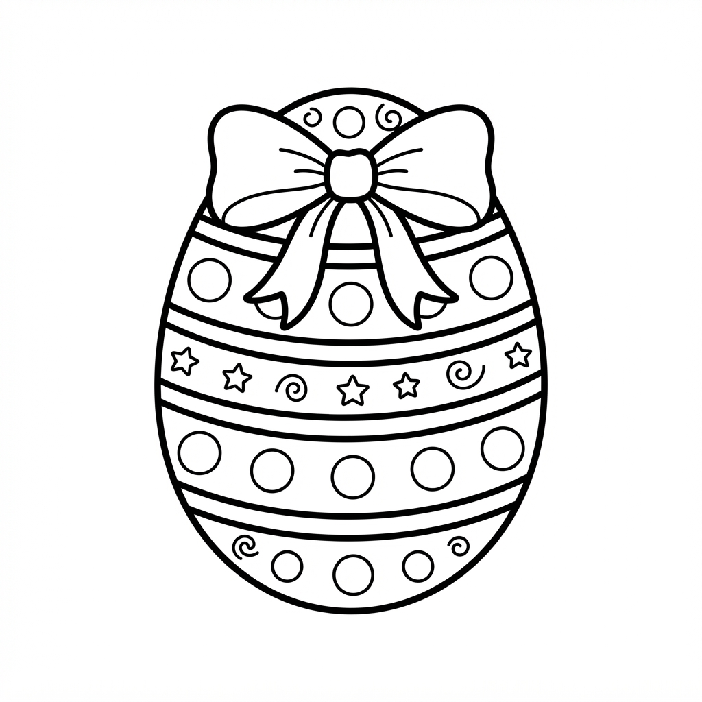 Simple coloring page of a large decorated Easter egg with stripes and a bow
