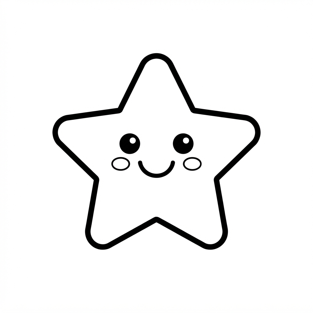 Simple coloring page of a smiling five pointed star with a happy face
