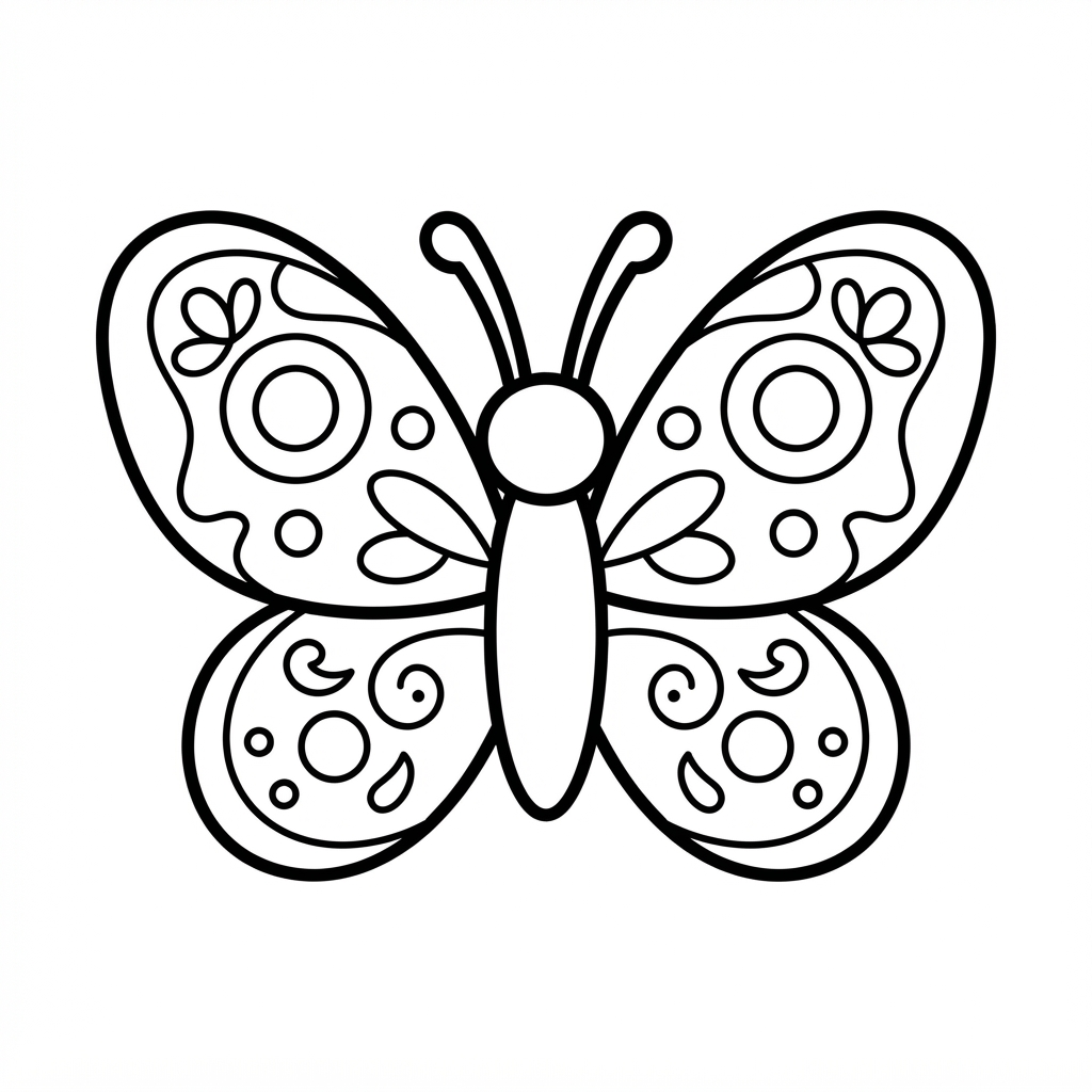 Simple coloring page of a symmetrical butterfly with big rounded wings