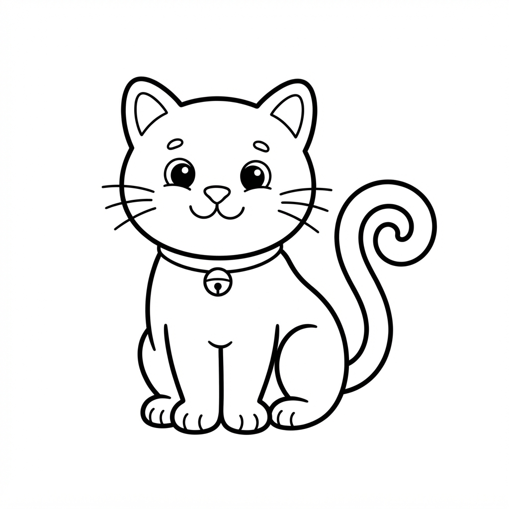 Simple coloring page of a cute sitting cat with big round eyes