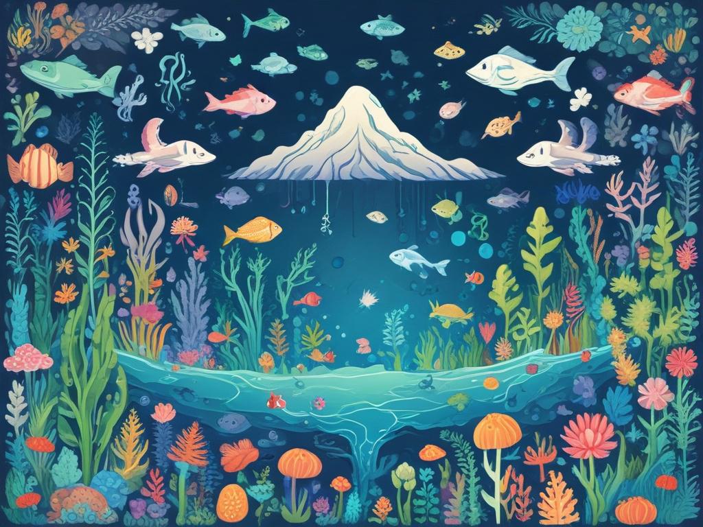 vibrant underwater scene featuring a magical underwater calculator surrounded by