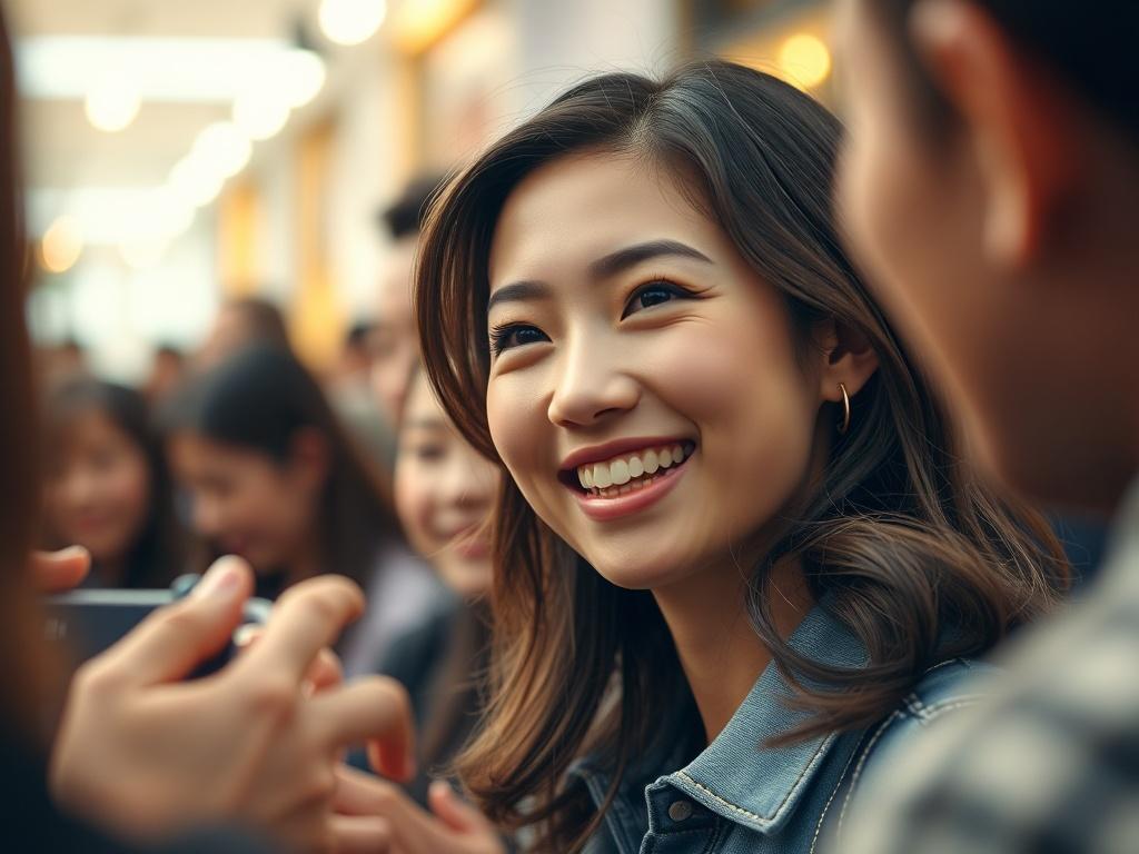 A close up shot of Audrey Leon smiling and interacting