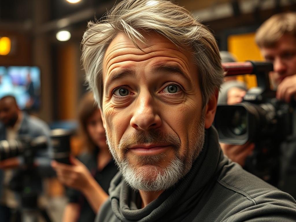 A close up shot of a film director on set,