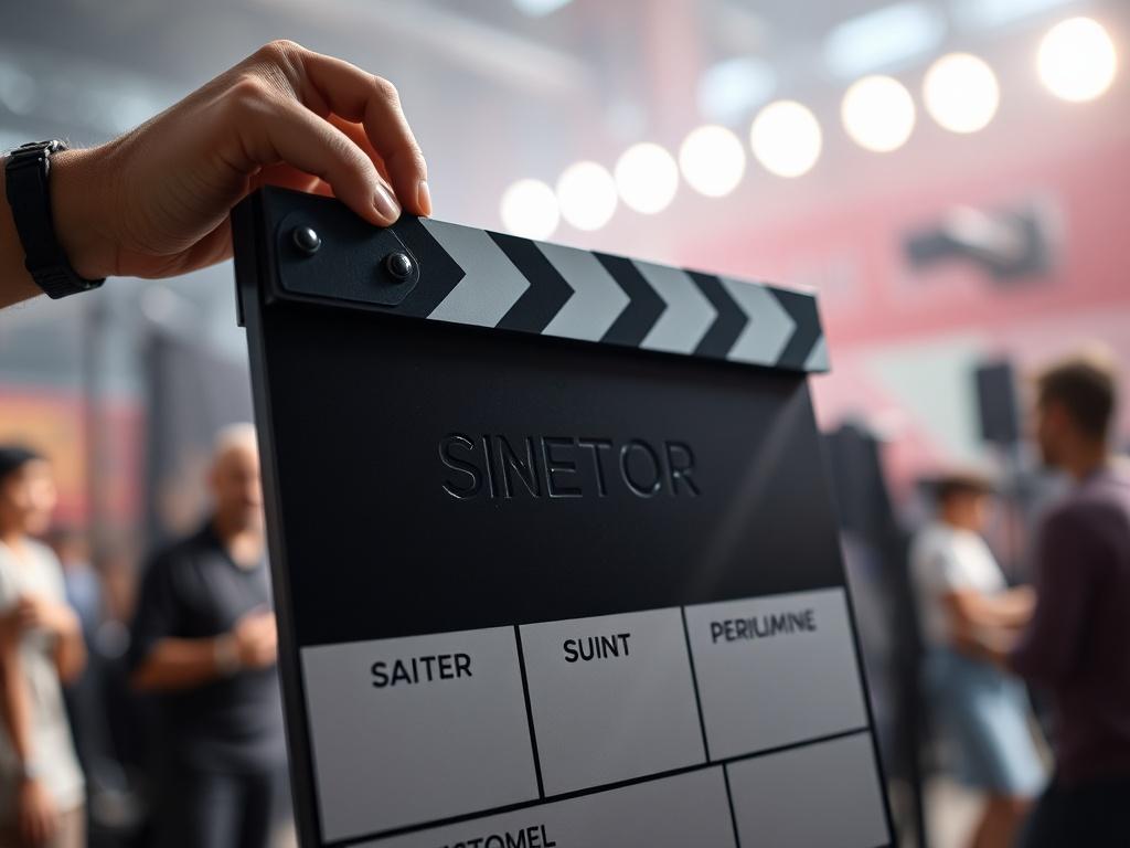 A hyper realistic close up shot of a film director's