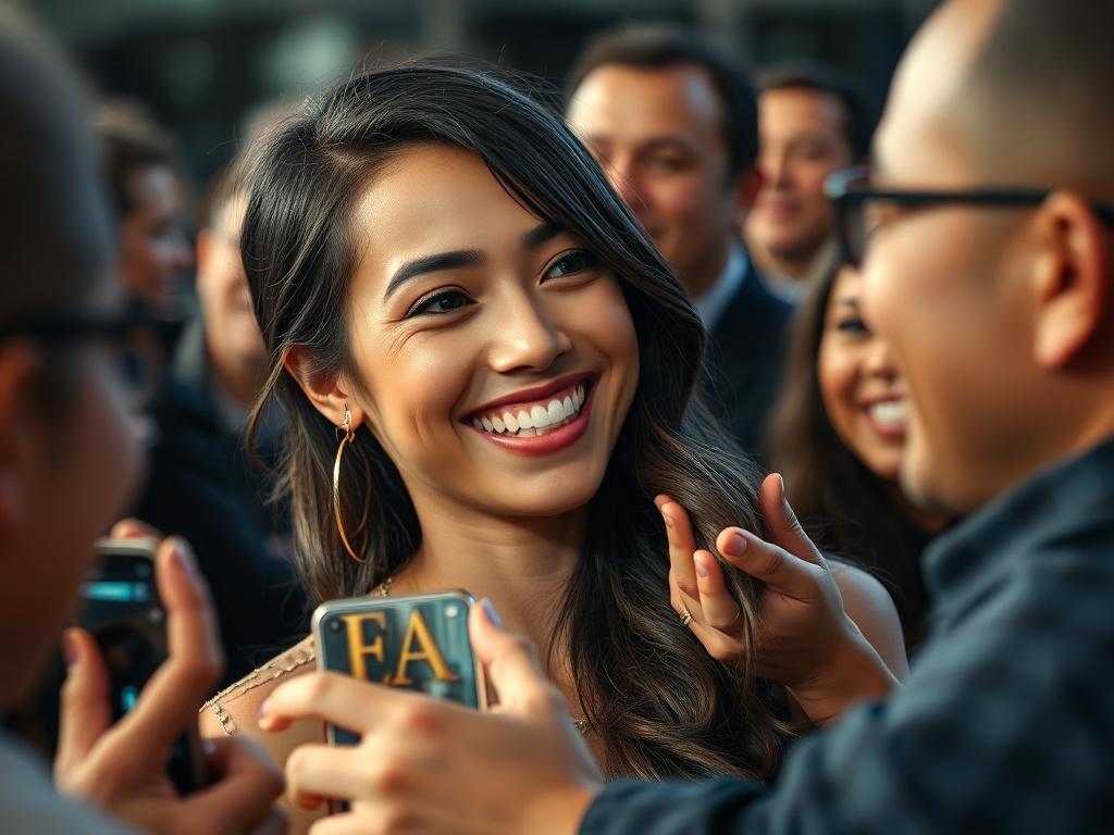 A hyper realistic close up shot of a smiling woman