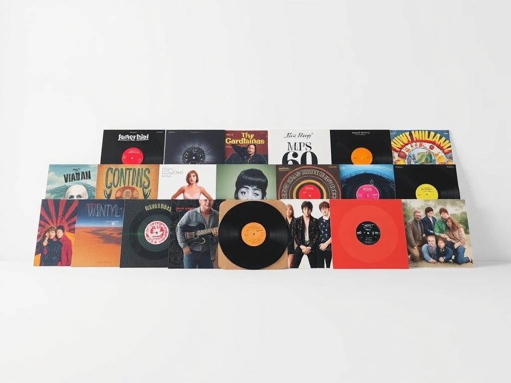 A high resolution image of a collection of vinyl records