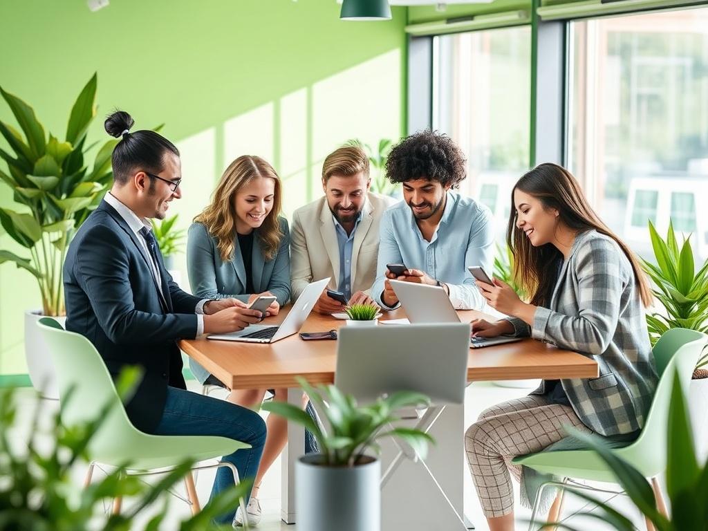 A dynamic social media marketing scene with a diverse group