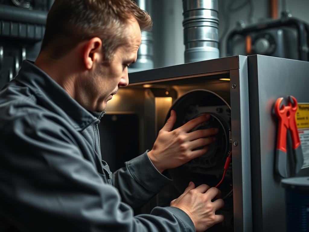 A close up shot of a technician performing maintenance on