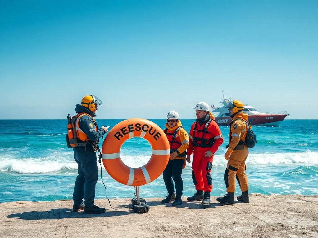 A realistic high resolution of a rescue team collaborating with