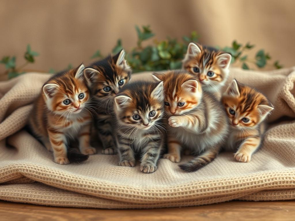 A cozy scene featuring a litter of Siberian Forest Cats,