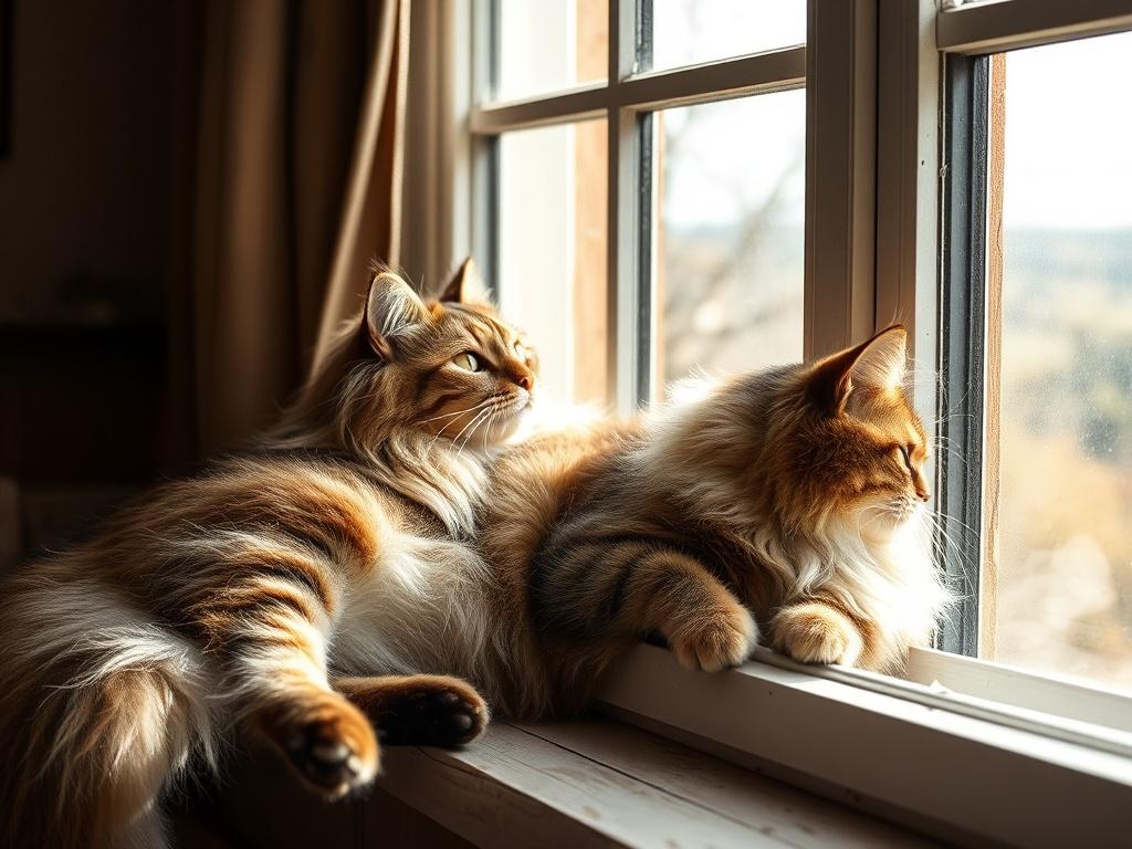 A content Siberian Forest Cat lounging on a sun drenched