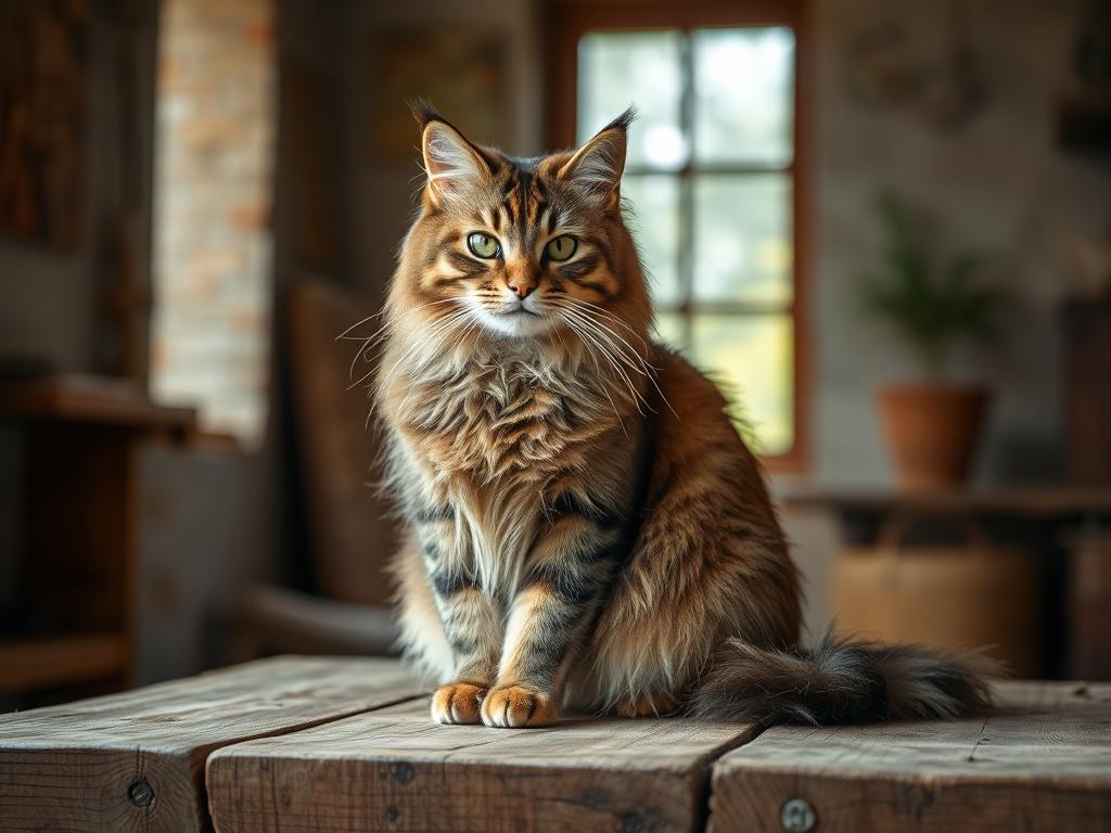 A serene indoor setting showcasing a beautiful Siberian Forest Cat