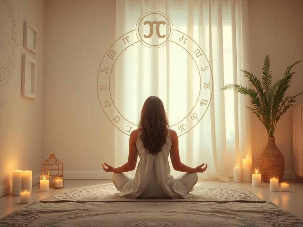 A tranquil atmosphere with a woman sitting in a meditative