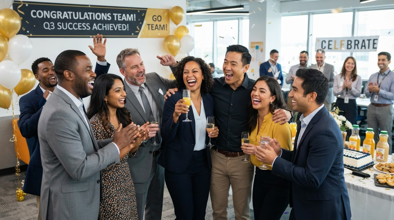 Group celebrating mutual success