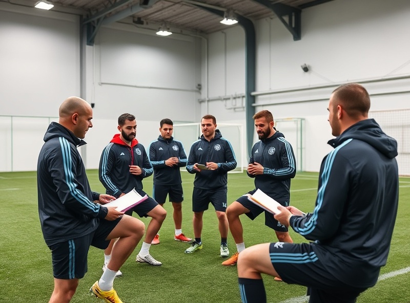 Confident soccer coach during training