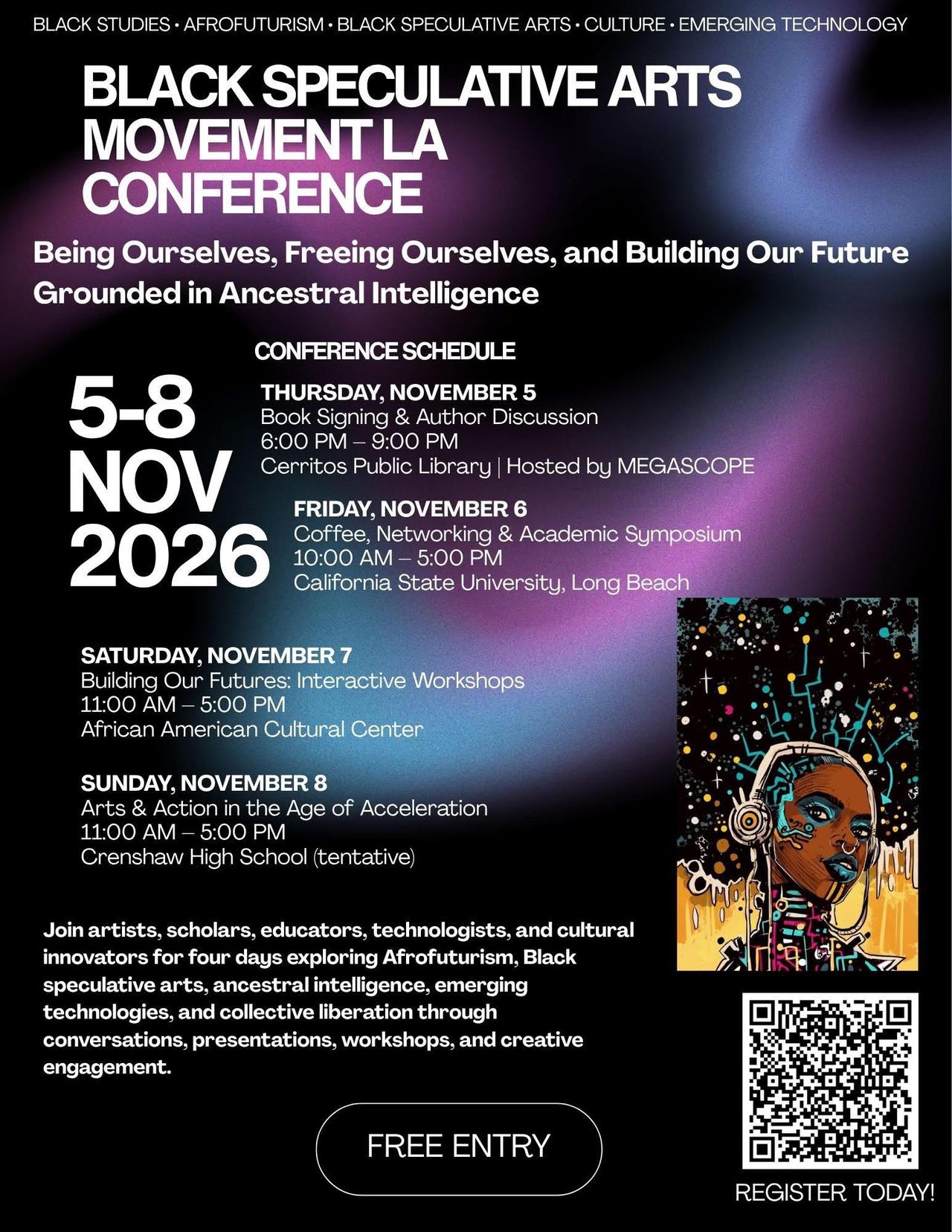BSAM LA Conference 2026 flyer: Being Ourselves, Freeing Ourselves, and Building Our Future, grounded in ancestral intelligence