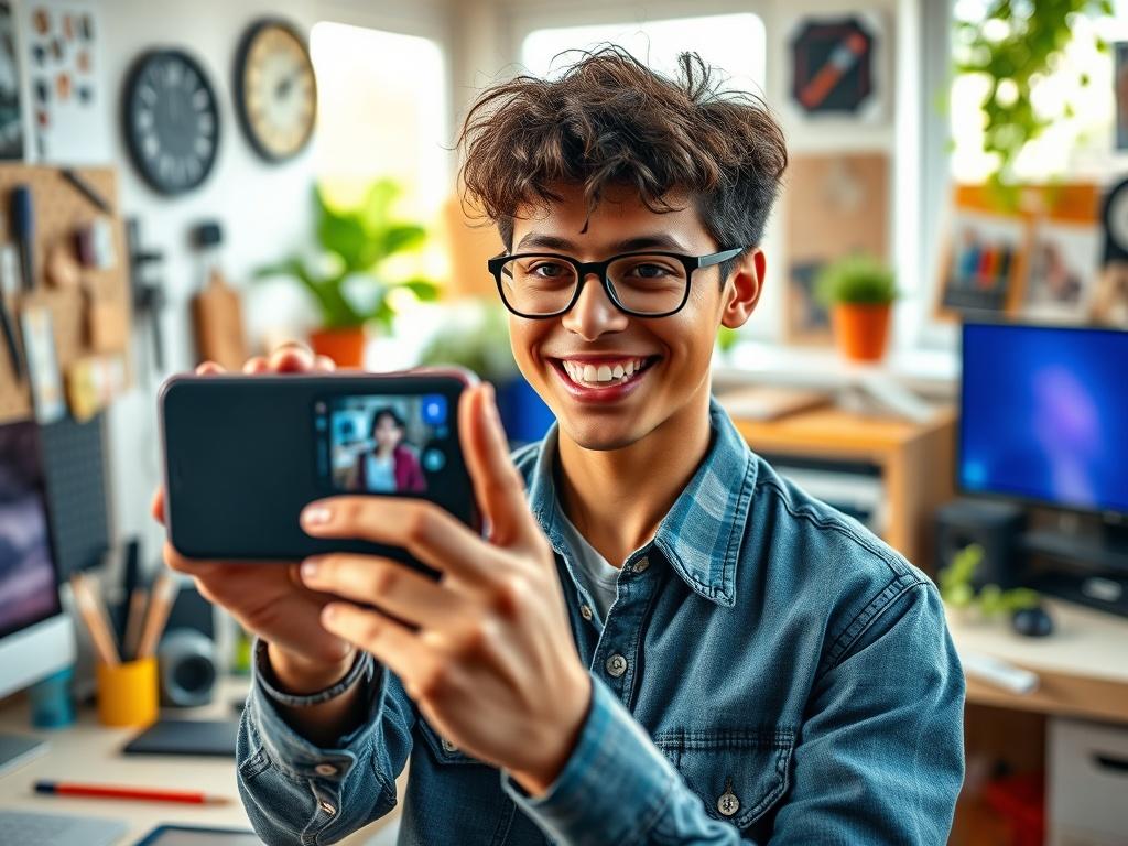 A close up shot of a confident young creator using