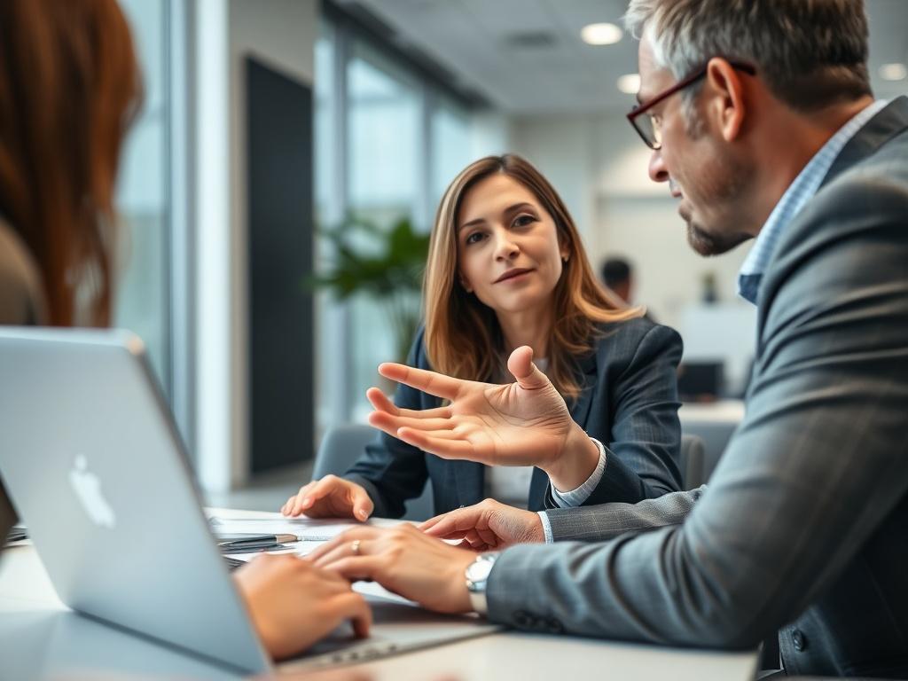 A close up shot of a professional consultation scene, featuring