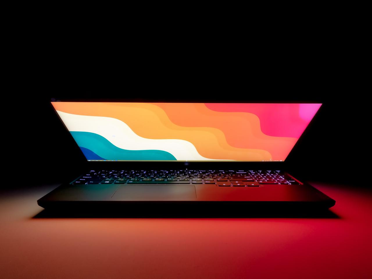 Partially open laptop.
