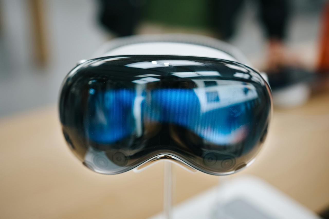 Close-up of Apple Vision Pro on front display on a blurred background