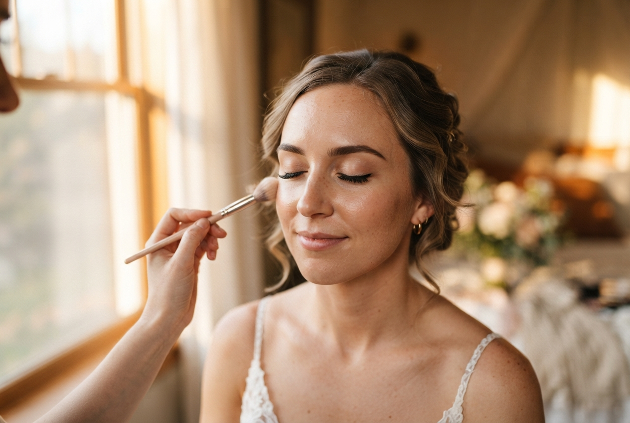 Bride during makeup application