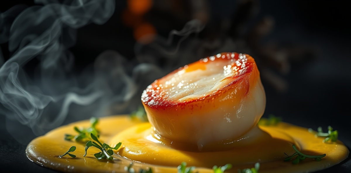 Dramatic food photography with saffron sauce