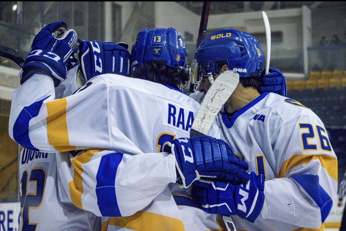 Realistic close-up of a hockey stick and puck on ice