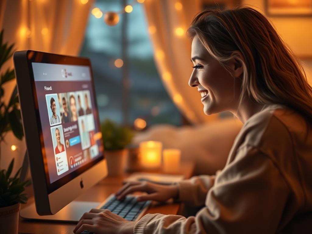 An enchanting scene of a person looking at a computer