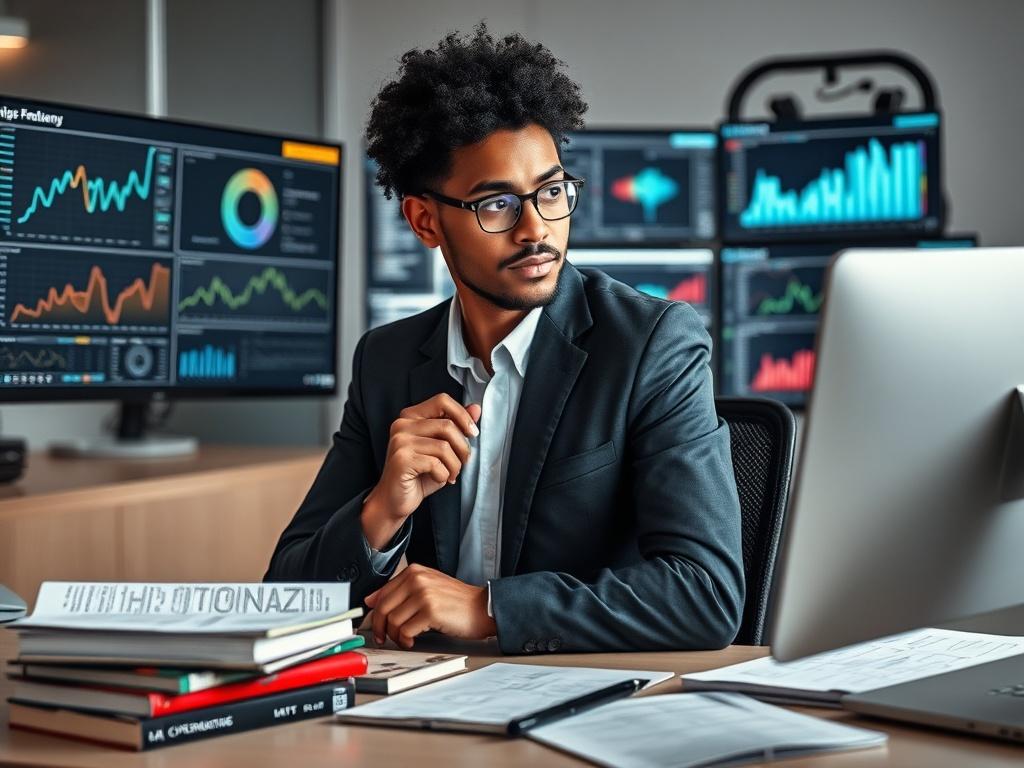 **AI Image Generation Prompt:**

Create a realistic high-resolution image that visually embodies the theme of the blog titled "Building a Cybersecurity Team: Key Roles and Skills Needed for DoD Contractors." The composition should focus on a single subject in a professional setting. 

**Subject Matter:** The central figure should be a diverse cybersecurity professional, embodying a security analyst role. They should be depicted in an office environment, surrounded by high-tech monitors displaying data analy