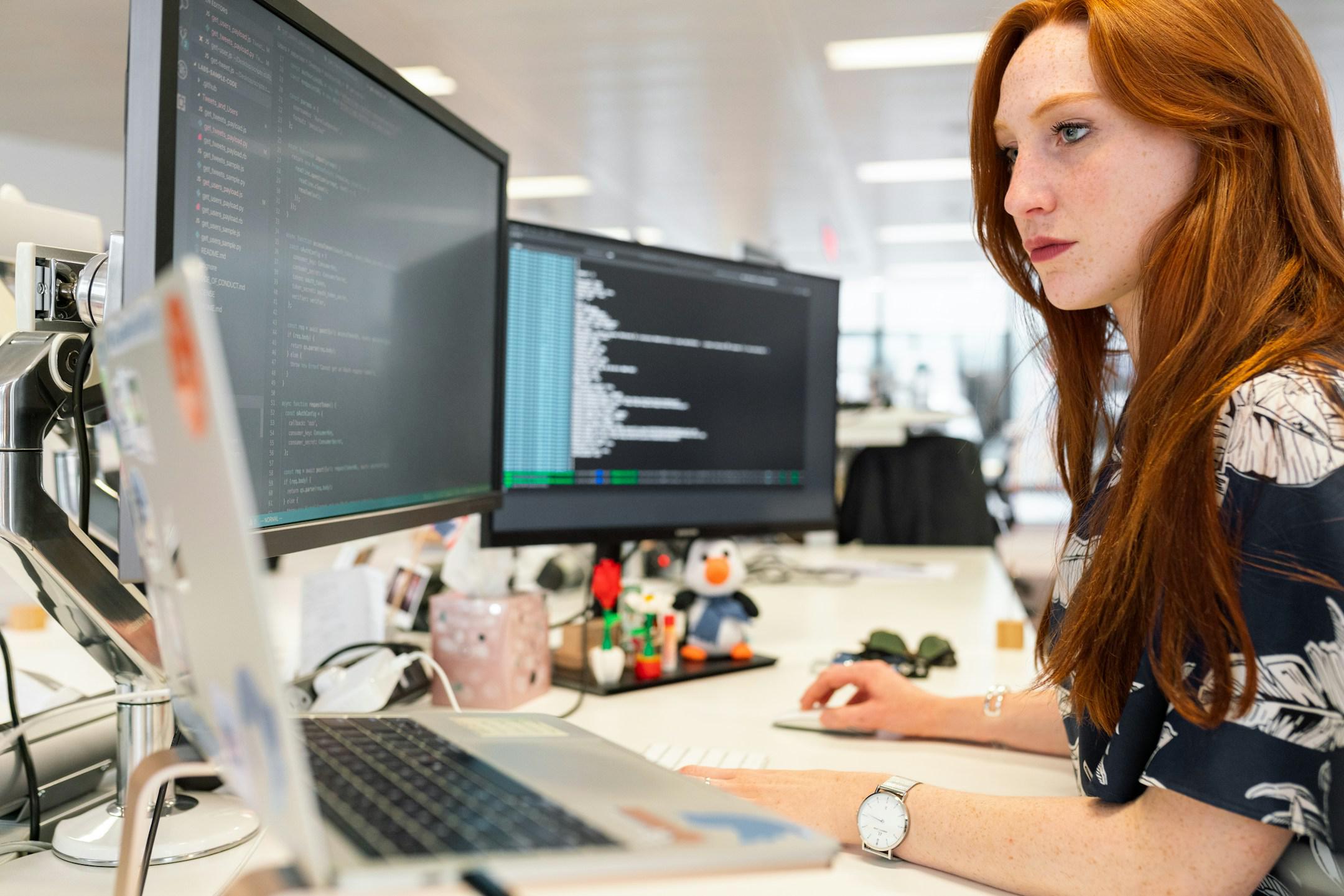 Female software engineer creates effective cybersecurity solutions for business