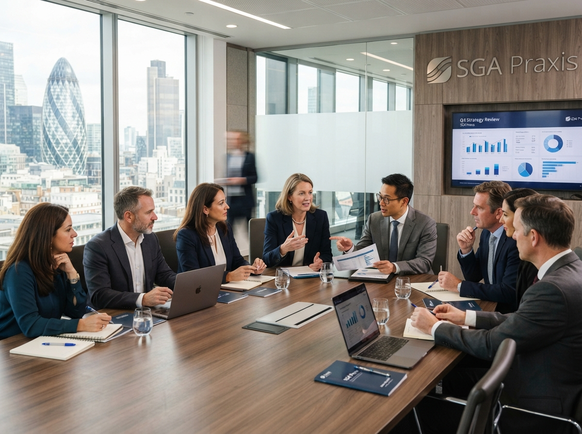 Senior executives in collaborative decision-making meeting