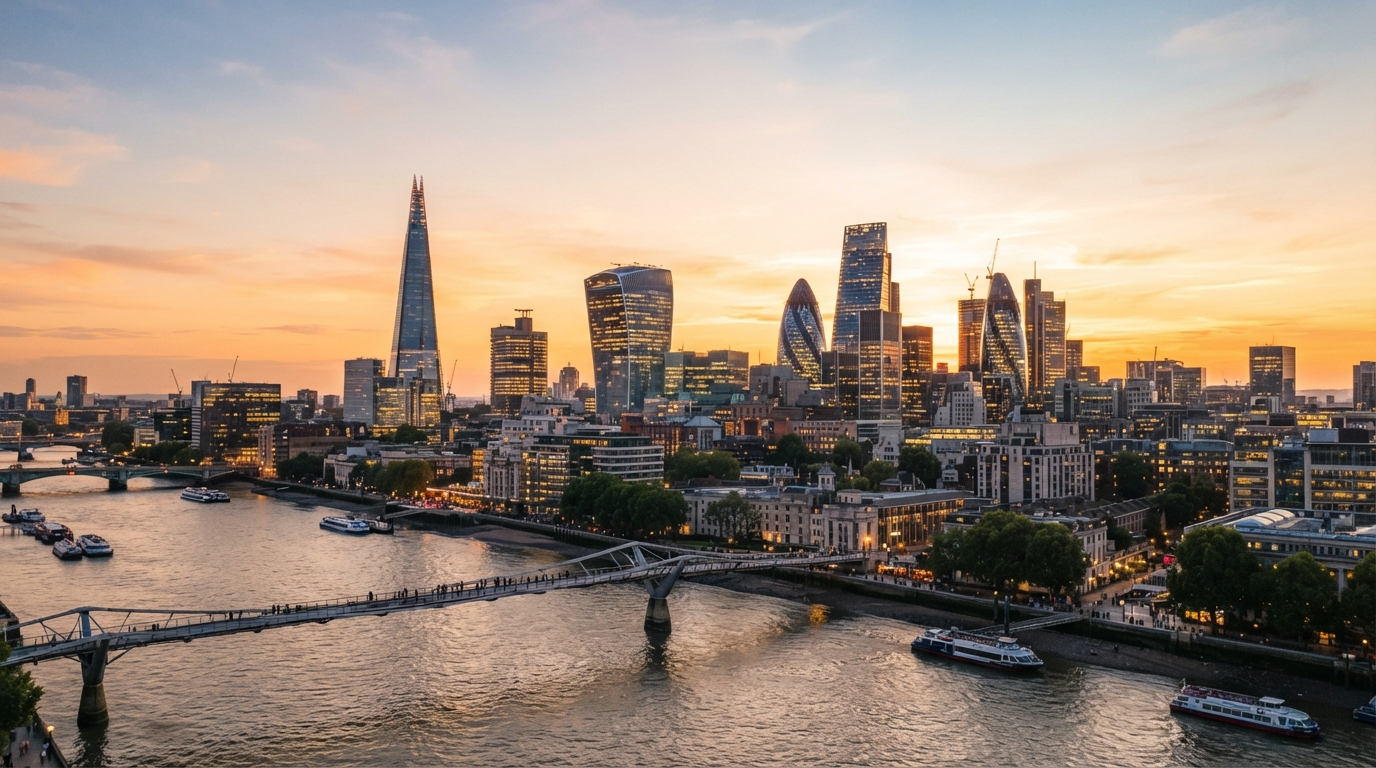 The City of London business district at golden hour