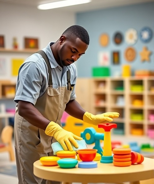 Professional team member providing daycare cleaning services