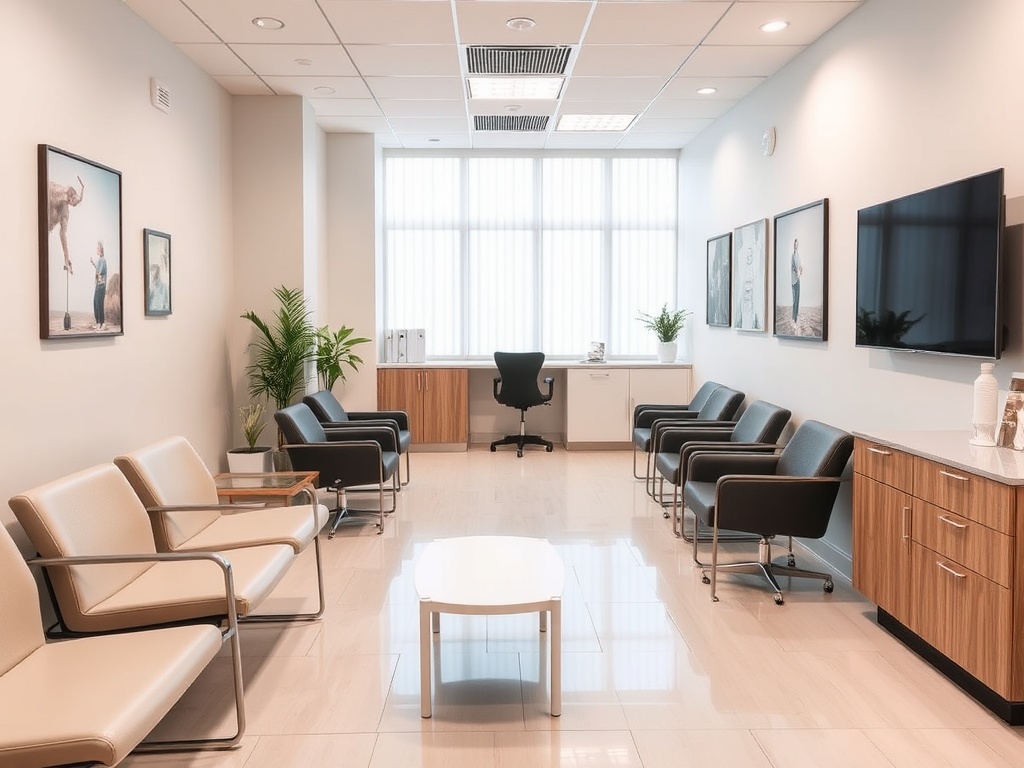 Sanitized medical facility waiting area with clinical standards