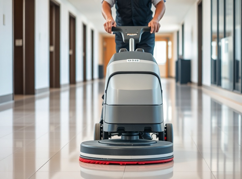 Professional floor cleaning machine in action
