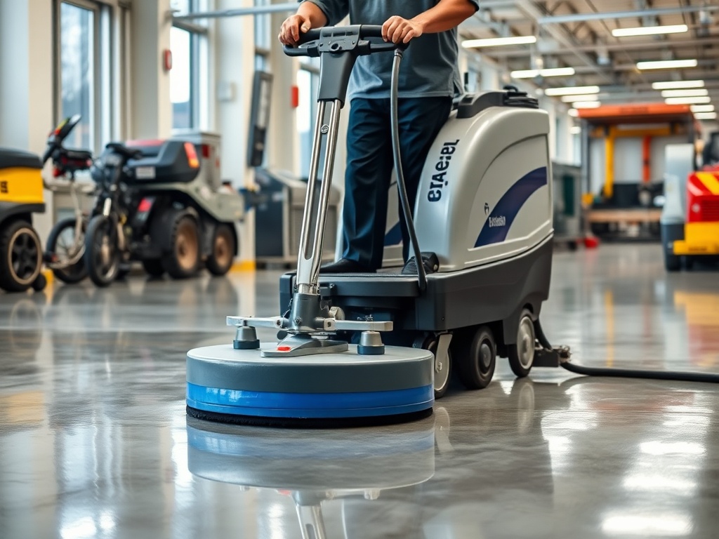 Commercial floor cleaning machine maintaining polished surfaces