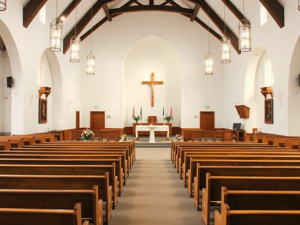 Clean sanctuary prepared for worship and community gatherings
