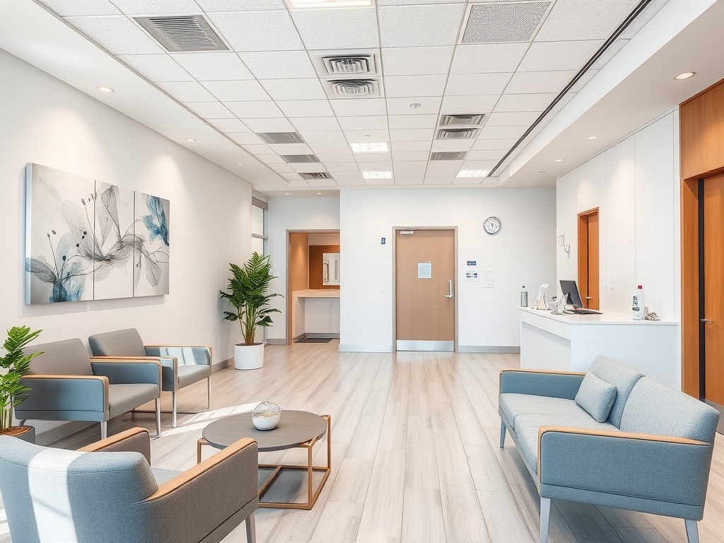 Sanitized medical waiting area meeting clinical standards
