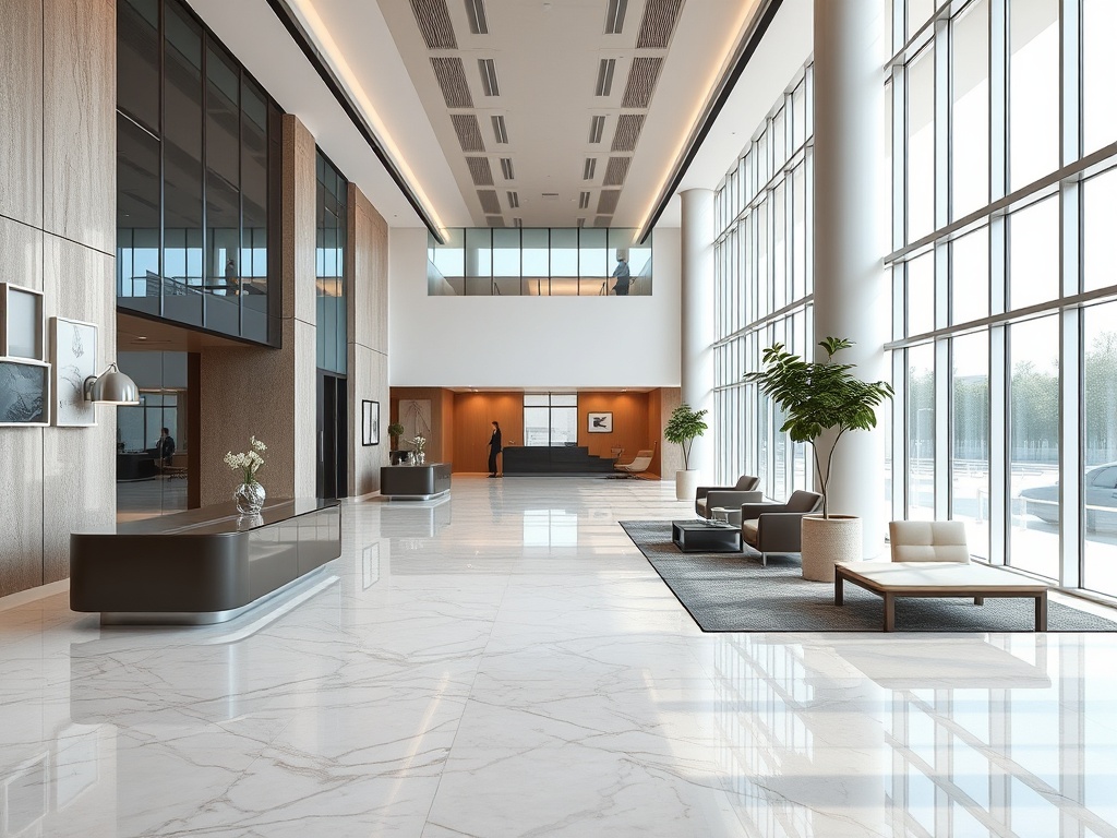 Professional office lobby with gleaming floors ready for business