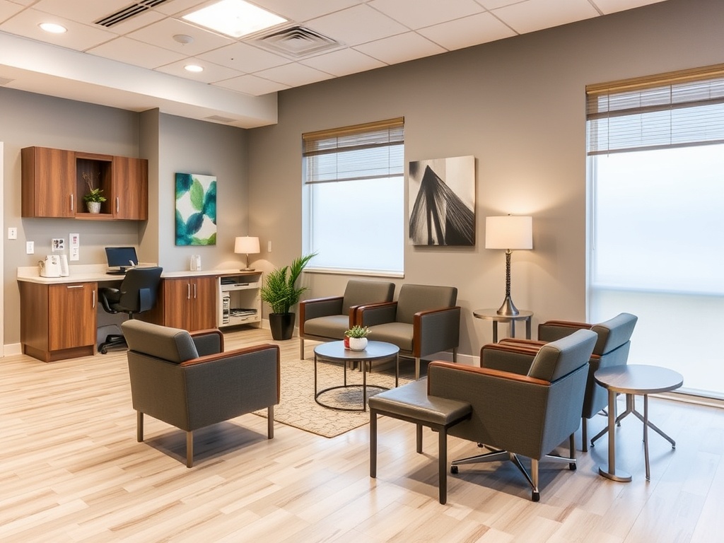 Clean, welcoming dental office waiting room